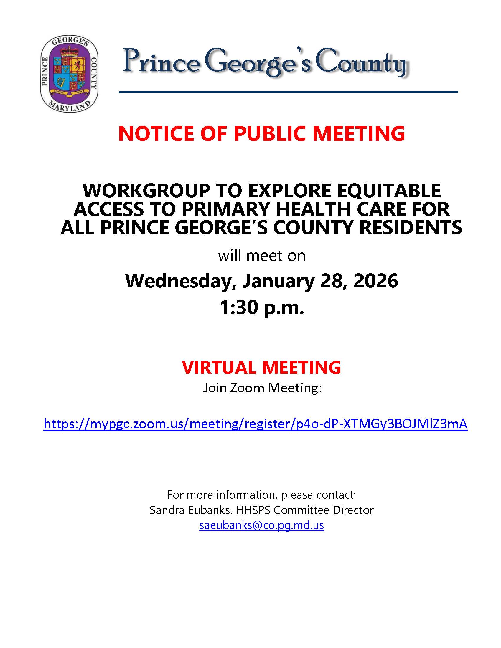 Notice of Public Meeting - Explore Equitable Access to Primary Health Care (January 28, 2026)