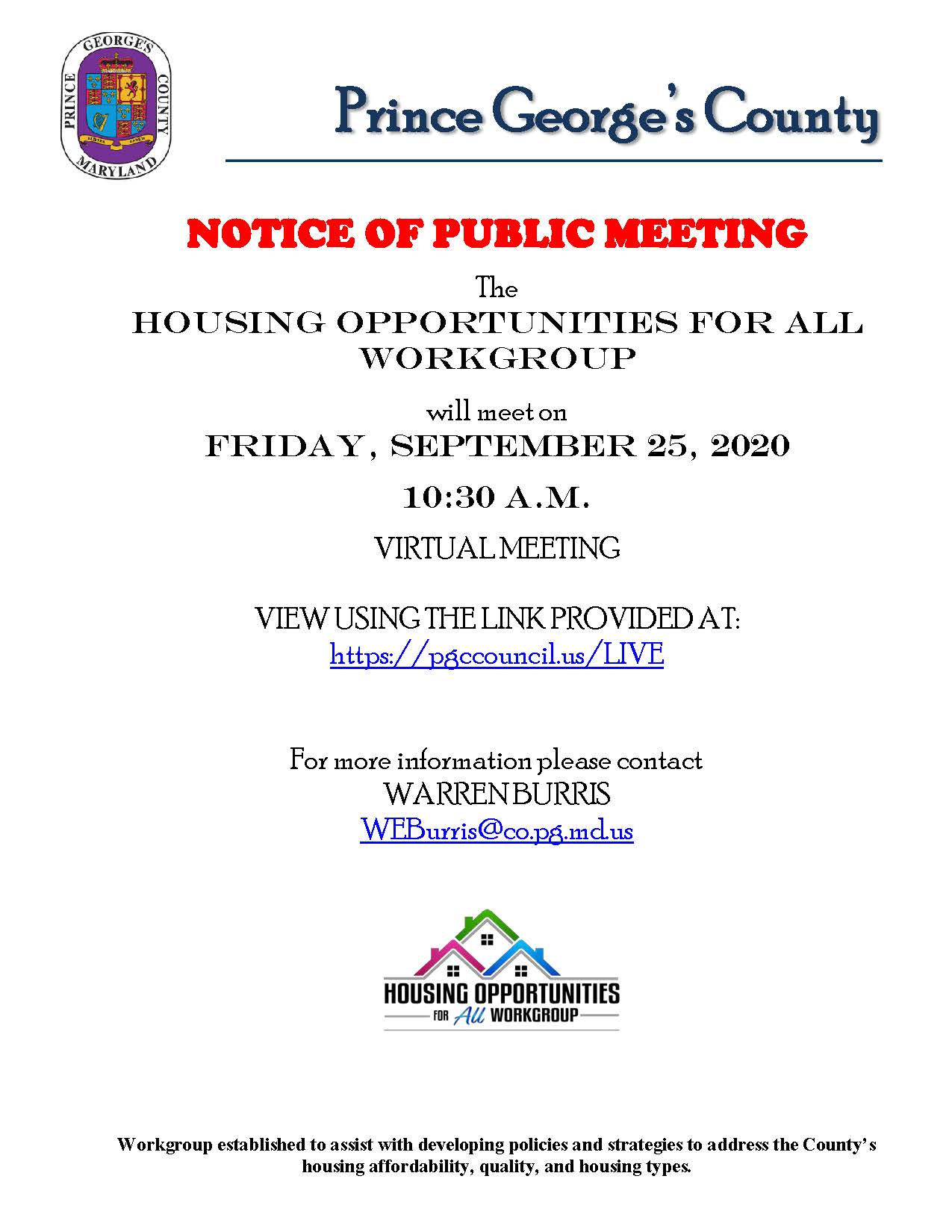 Housing Opportunities For All Workgroup Public Notice 09-25-20